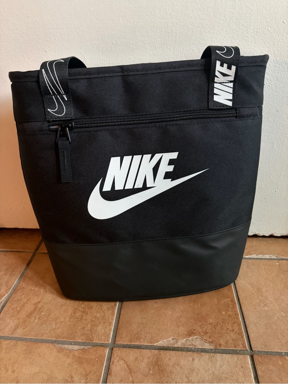 Nike Black isolated lunchbox Tote Bag with White Swoosh